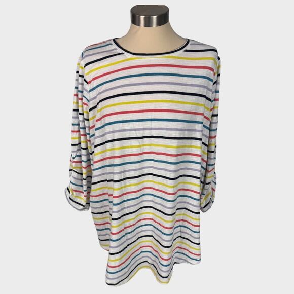 Lane Bryant 22 24 Cotton Poly Blend Multicolor Striped 3/4 Sleeve Top - Picture 1 of 6